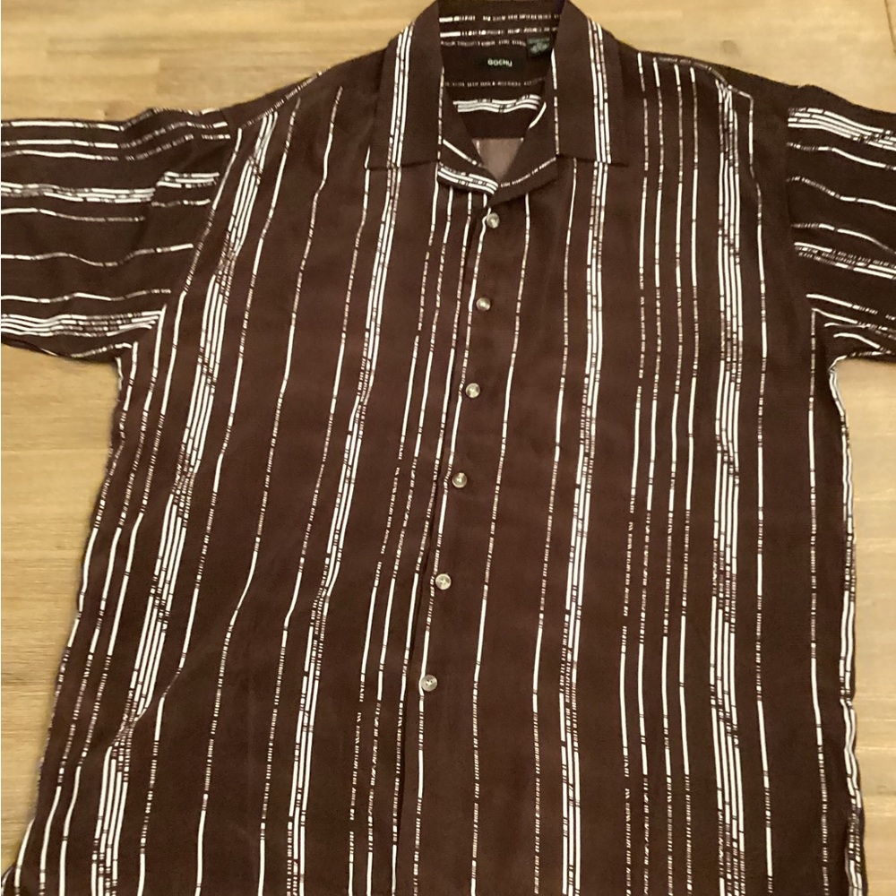 Gochu Brown Striped Button Down - Short Sleeve - 2XL